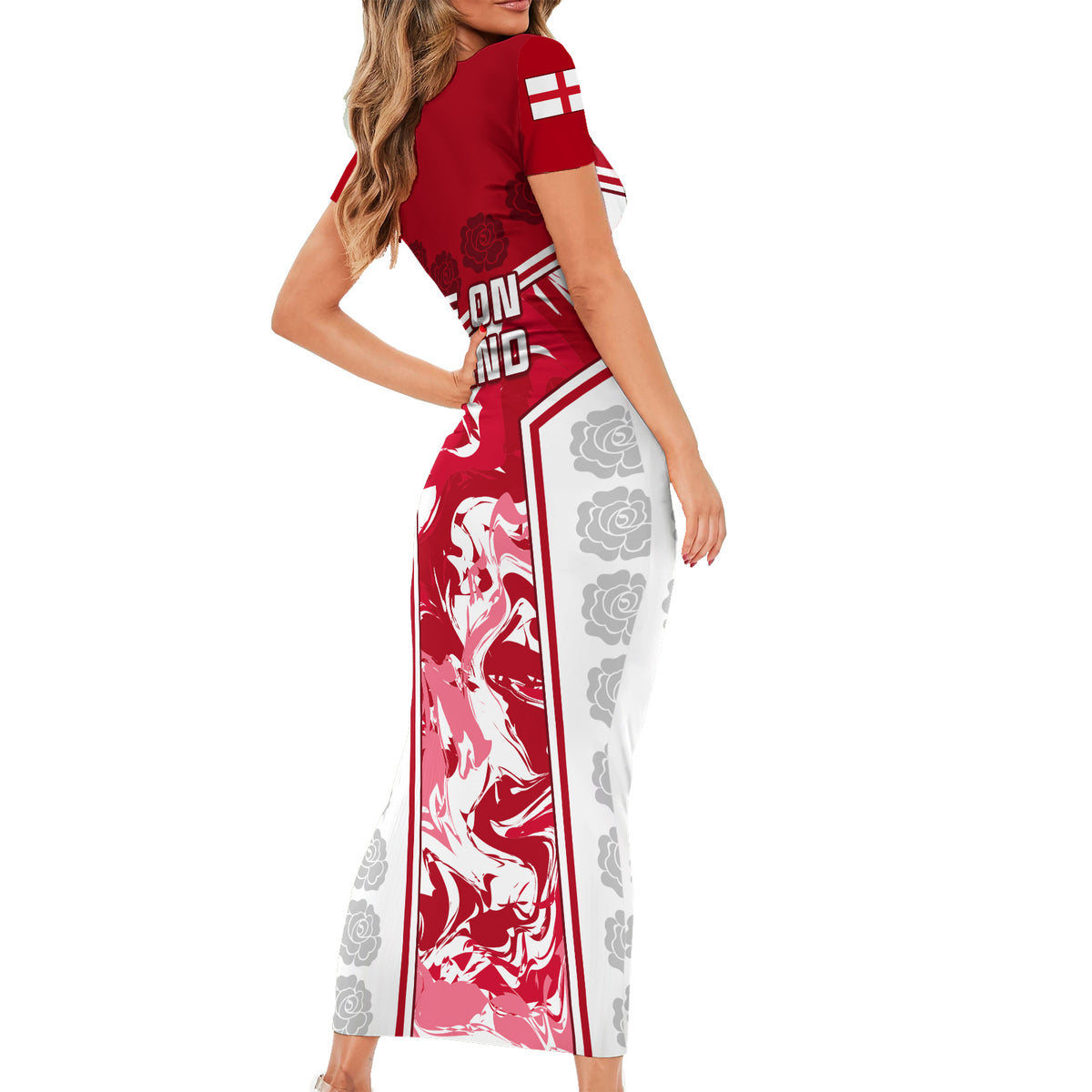 England Rugby Short Sleeve Bodycon Dress The Red Rose Come On 2023 World Cup - Wonder Print Shop