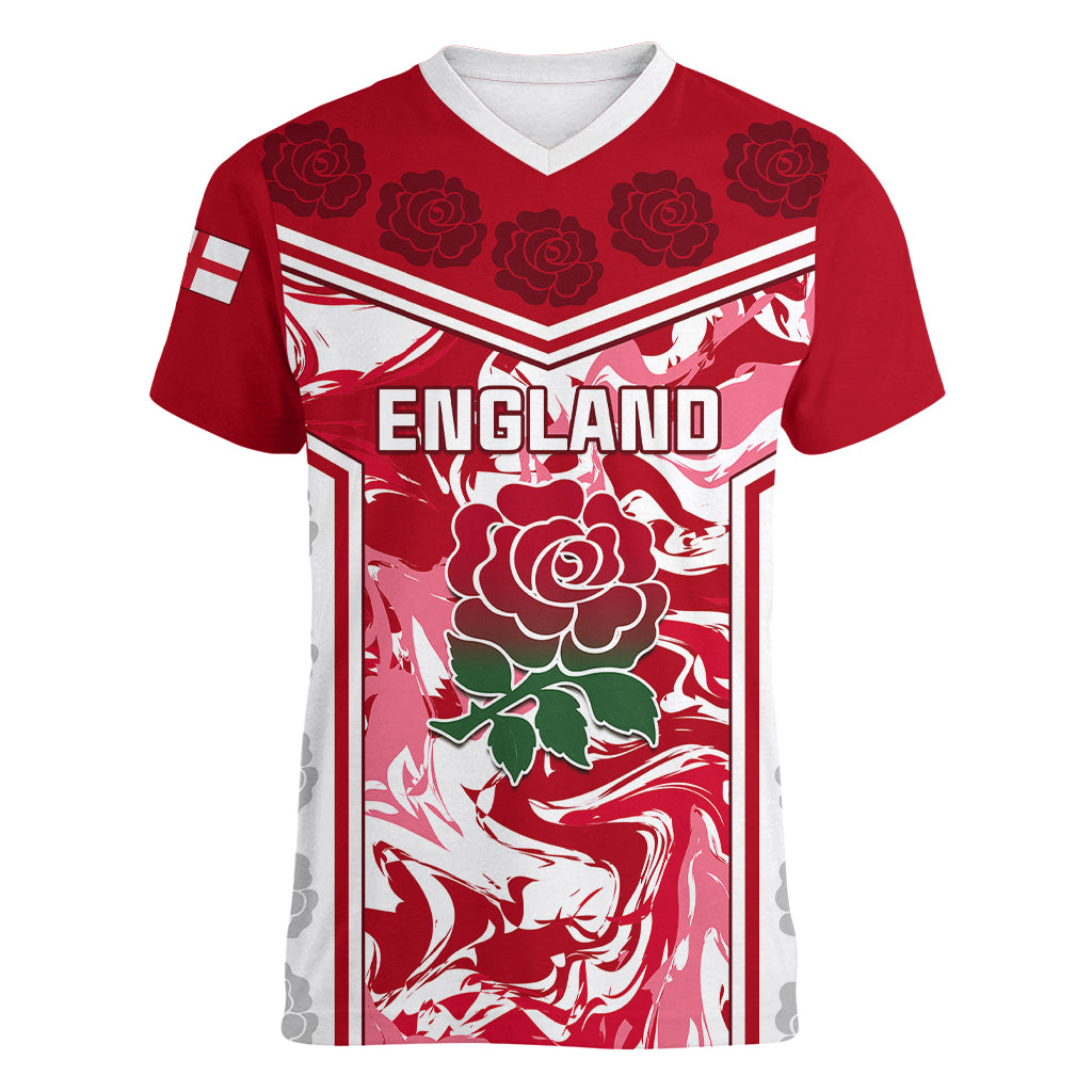 England Rugby Women V Neck T Shirt The Red Rose Come On 2023 World Cup - Wonder Print Shop