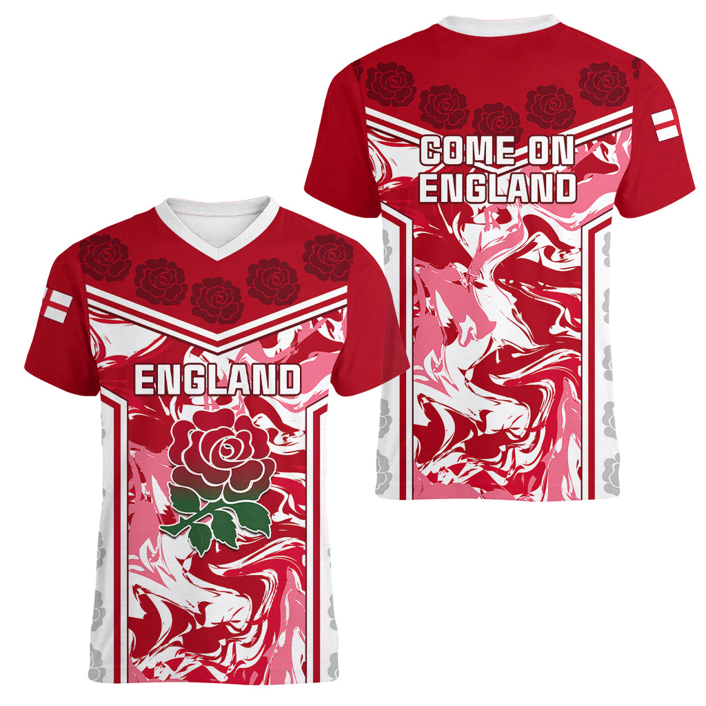 England Rugby Women V Neck T Shirt The Red Rose Come On 2023 World Cup - Wonder Print Shop