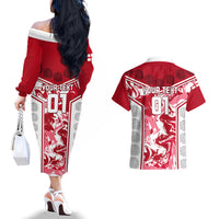 Custom England Rugby Couples Matching Off The Shoulder Long Sleeve Dress and Hawaiian Shirt The Red Rose Come On 2023 World Cup - Wonder Print Shop