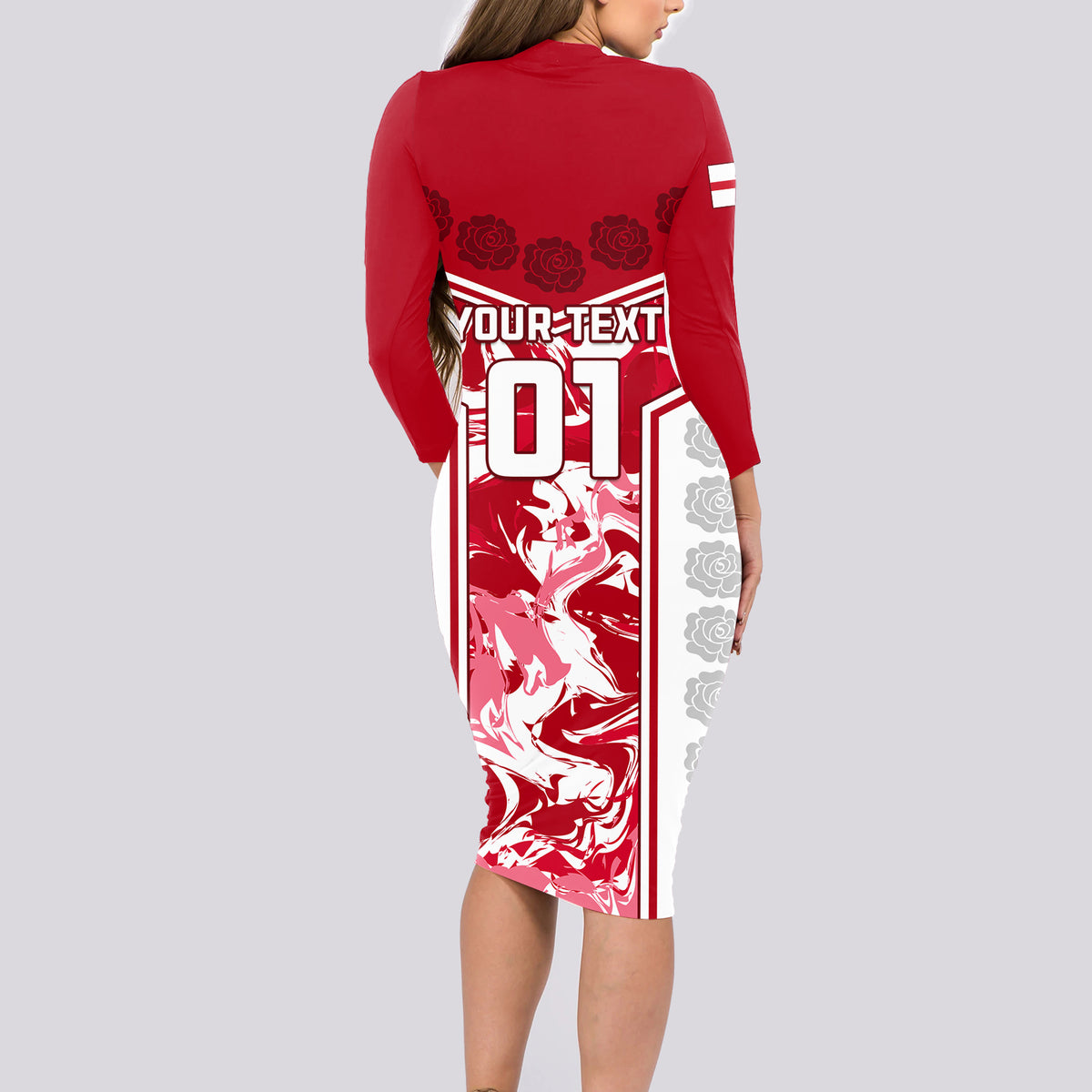 Custom England Rugby Long Sleeve Bodycon Dress The Red Rose Come On 2023 World Cup - Wonder Print Shop