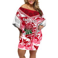 Custom England Rugby Off Shoulder Short Dress The Red Rose Come On 2023 World Cup - Wonder Print Shop
