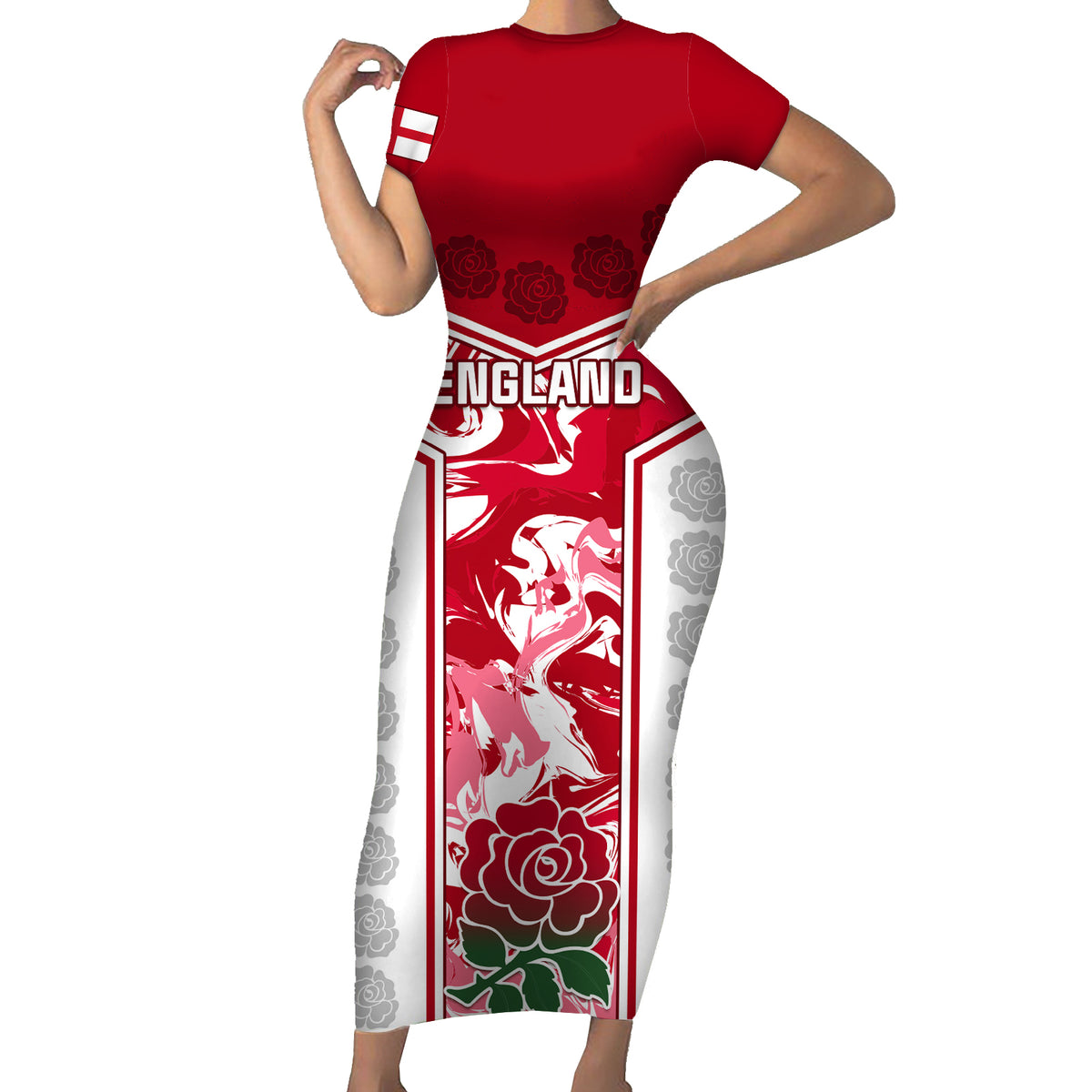 Custom England Rugby Short Sleeve Bodycon Dress The Red Rose Come On 2023 World Cup - Wonder Print Shop