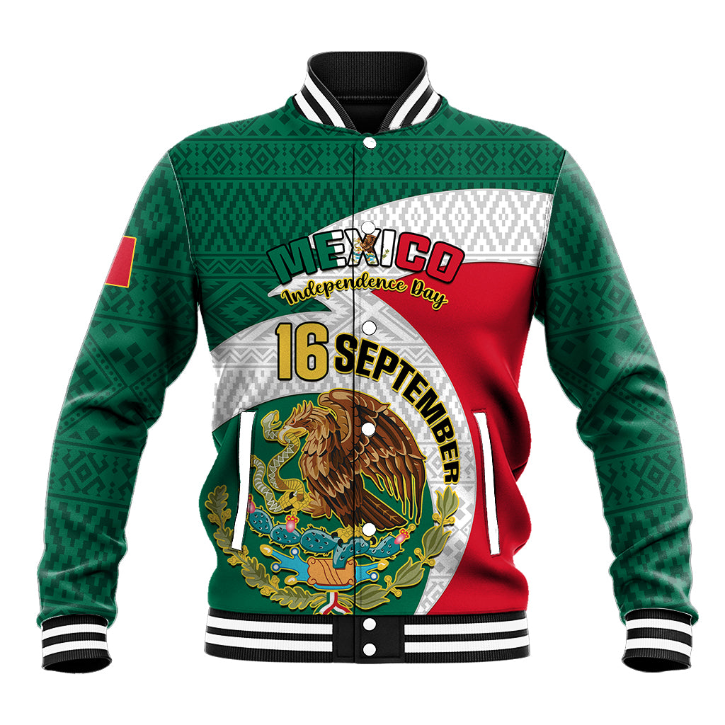Personalised Mexico Independence Day Baseball Jacket Mexican Aztec Pattern - Wonder Print Shop