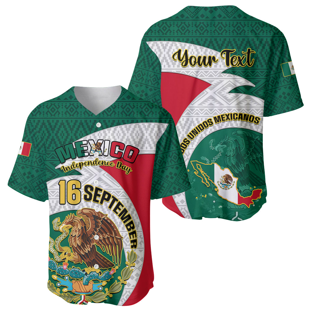 Personalised Mexico Independence Day Baseball Jersey Mexican Aztec Pattern - Wonder Print Shop
