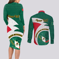 Personalised Mexico Independence Day Couples Matching Long Sleeve Bodycon Dress and Long Sleeve Button Shirts Mexican Aztec Pattern - Wonder Print Shop