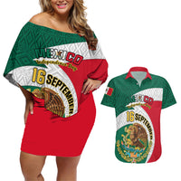 Personalised Mexico Independence Day Couples Matching Off Shoulder Short Dress and Hawaiian Shirt Mexican Aztec Pattern - Wonder Print Shop