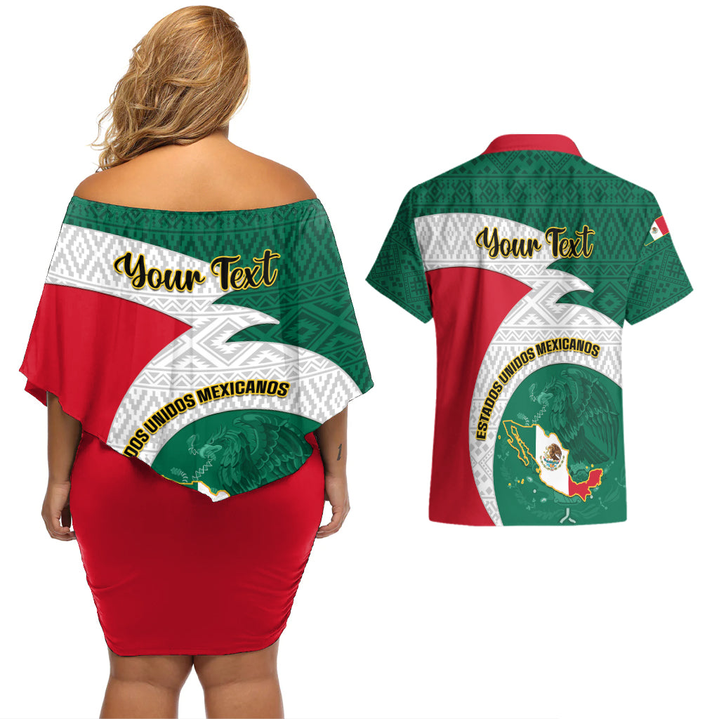 Personalised Mexico Independence Day Couples Matching Off Shoulder Short Dress and Hawaiian Shirt Mexican Aztec Pattern - Wonder Print Shop