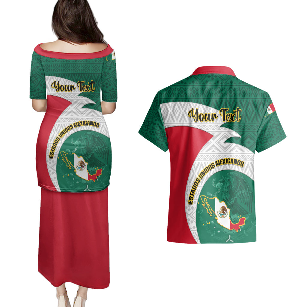 Personalised Mexico Independence Day Couples Matching Puletasi Dress and Hawaiian Shirt Mexican Aztec Pattern - Wonder Print Shop