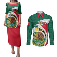 Personalised Mexico Independence Day Couples Matching Puletasi Dress and Long Sleeve Button Shirts Mexican Aztec Pattern - Wonder Print Shop