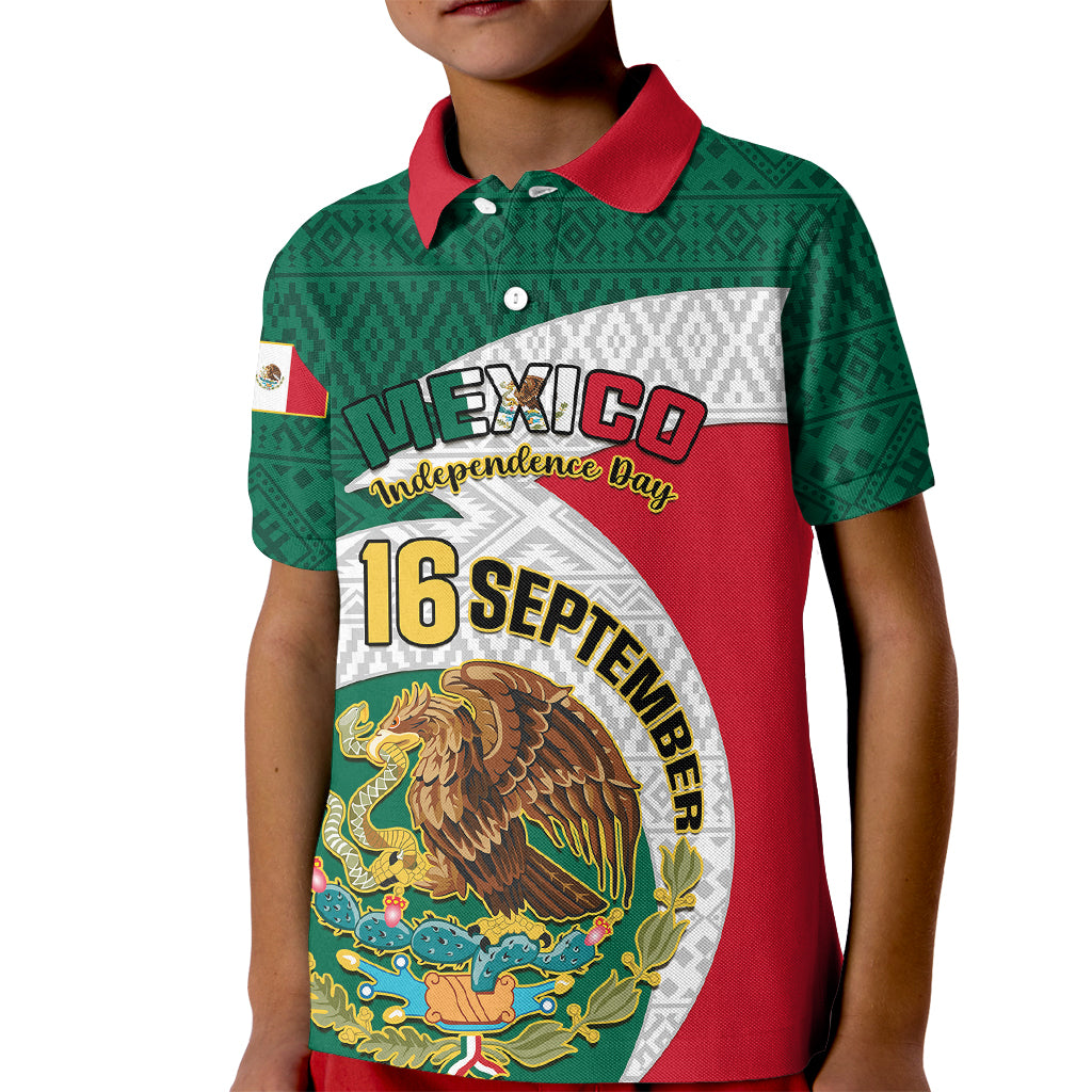 Personalised Mexico Independence Day Kid Polo Shirt Mexican Aztec Pattern - Wonder Print Shop