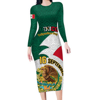 Personalised Mexico Independence Day Long Sleeve Bodycon Dress Mexican Aztec Pattern - Wonder Print Shop