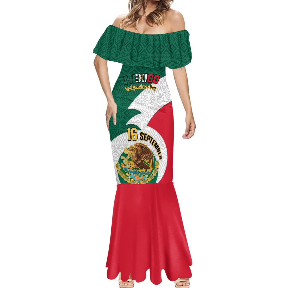Personalised Mexico Independence Day Mermaid Dress Mexican Aztec Pattern - Wonder Print Shop
