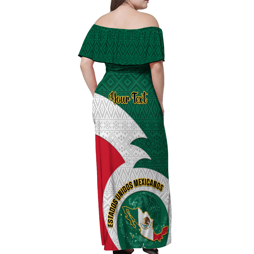 Personalised Mexico Independence Day Off Shoulder Maxi Dress Mexican Aztec Pattern - Wonder Print Shop