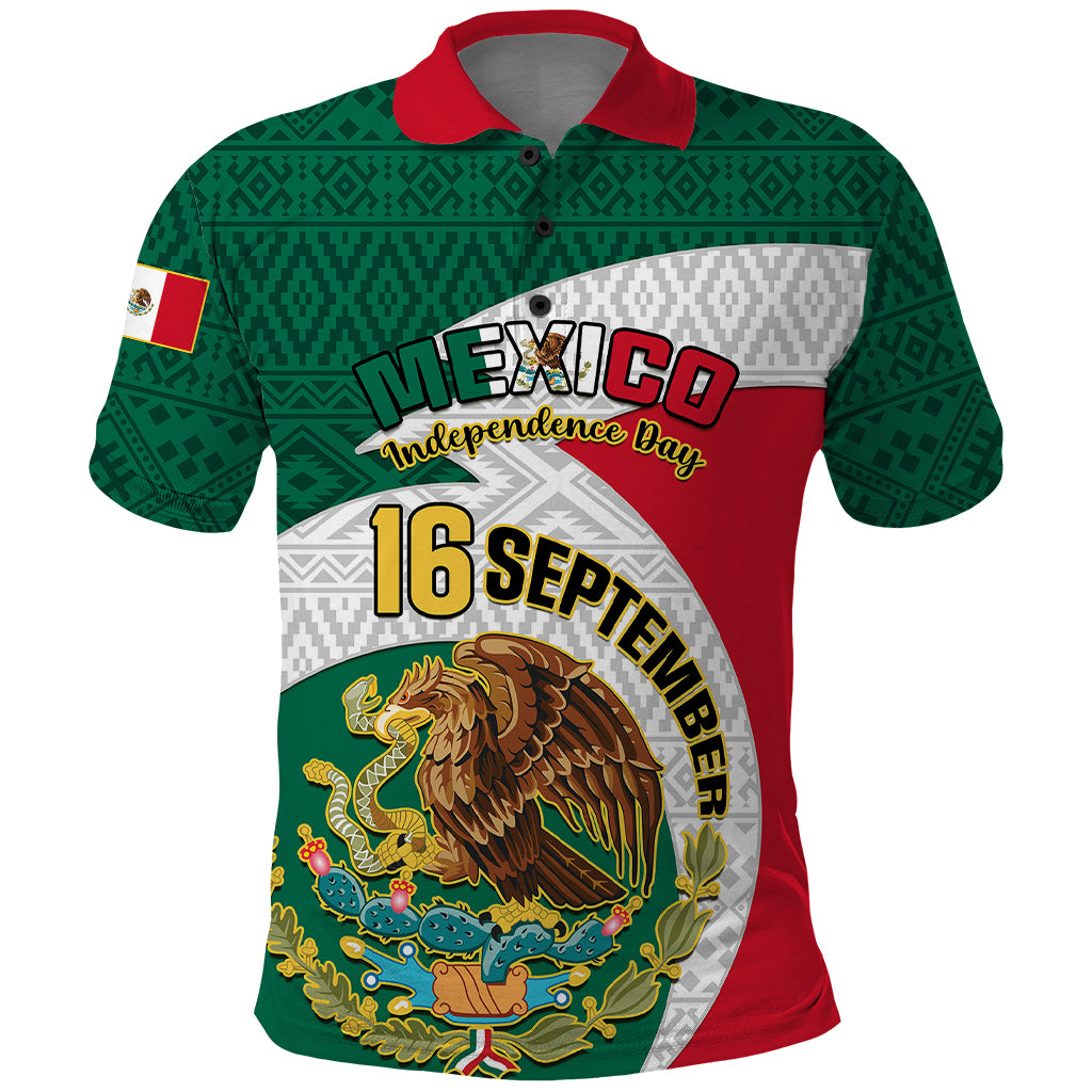 Personalised Mexico Independence Day Polo Shirt Mexican Aztec Pattern - Wonder Print Shop