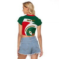Personalised Mexico Independence Day Raglan Cropped T Shirt Mexican Aztec Pattern - Wonder Print Shop
