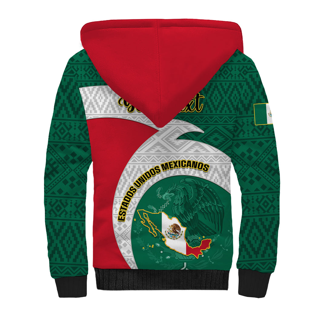 Personalised Mexico Independence Day Sherpa Hoodie Mexican Aztec Pattern - Wonder Print Shop