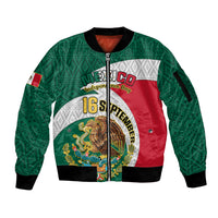 Personalised Mexico Independence Day Sleeve Zip Bomber Jacket Mexican Aztec Pattern - Wonder Print Shop