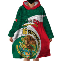 Personalised Mexico Independence Day Wearable Blanket Hoodie Mexican Aztec Pattern - Wonder Print Shop
