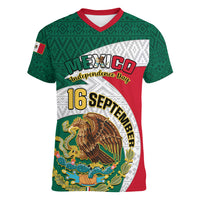 Personalised Mexico Independence Day Women V Neck T Shirt Mexican Aztec Pattern - Wonder Print Shop