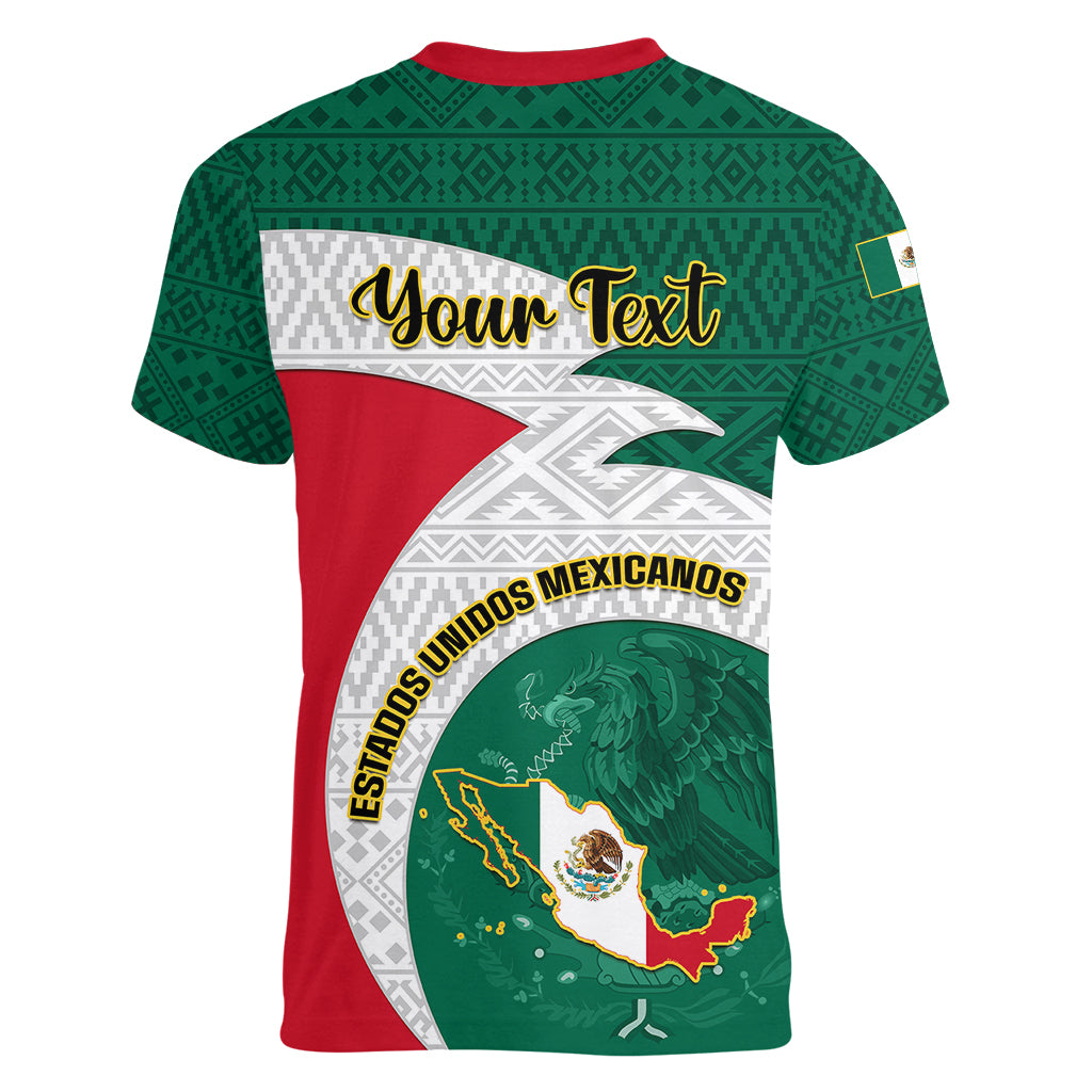 Personalised Mexico Independence Day Women V Neck T Shirt Mexican Aztec Pattern - Wonder Print Shop