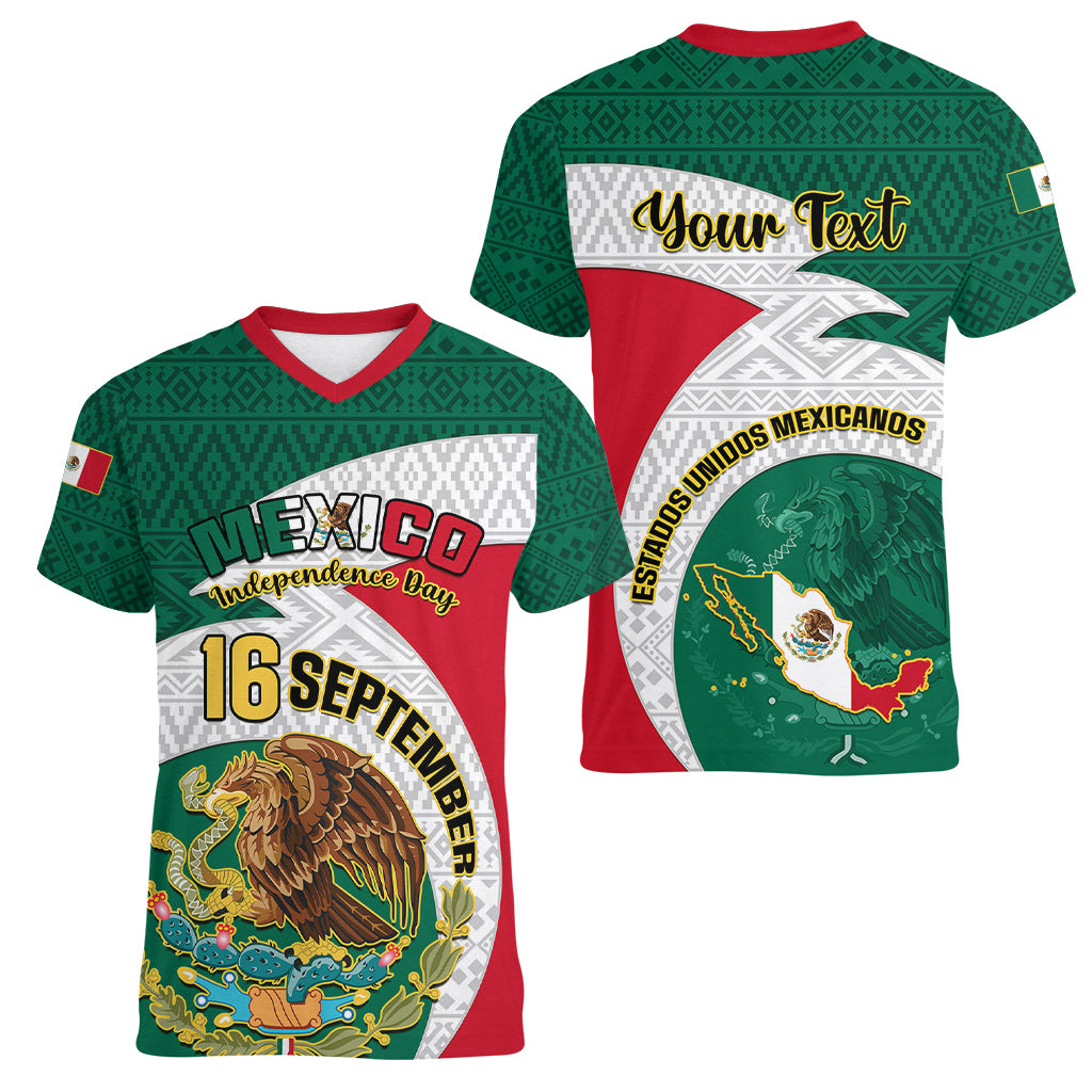 Personalised Mexico Independence Day Women V Neck T Shirt Mexican Aztec Pattern - Wonder Print Shop