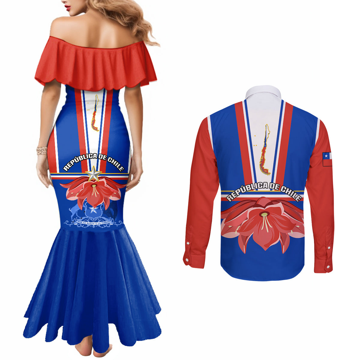 chile-independence-day-couples-matching-mermaid-dress-and-long-sleeve-button-shirts-chilean-bellflower
