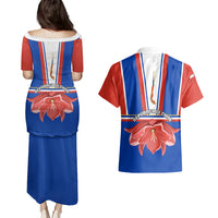 Chile Independence Day Couples Matching Puletasi Dress and Hawaiian Shirt Chilean Bellflower - Wonder Print Shop