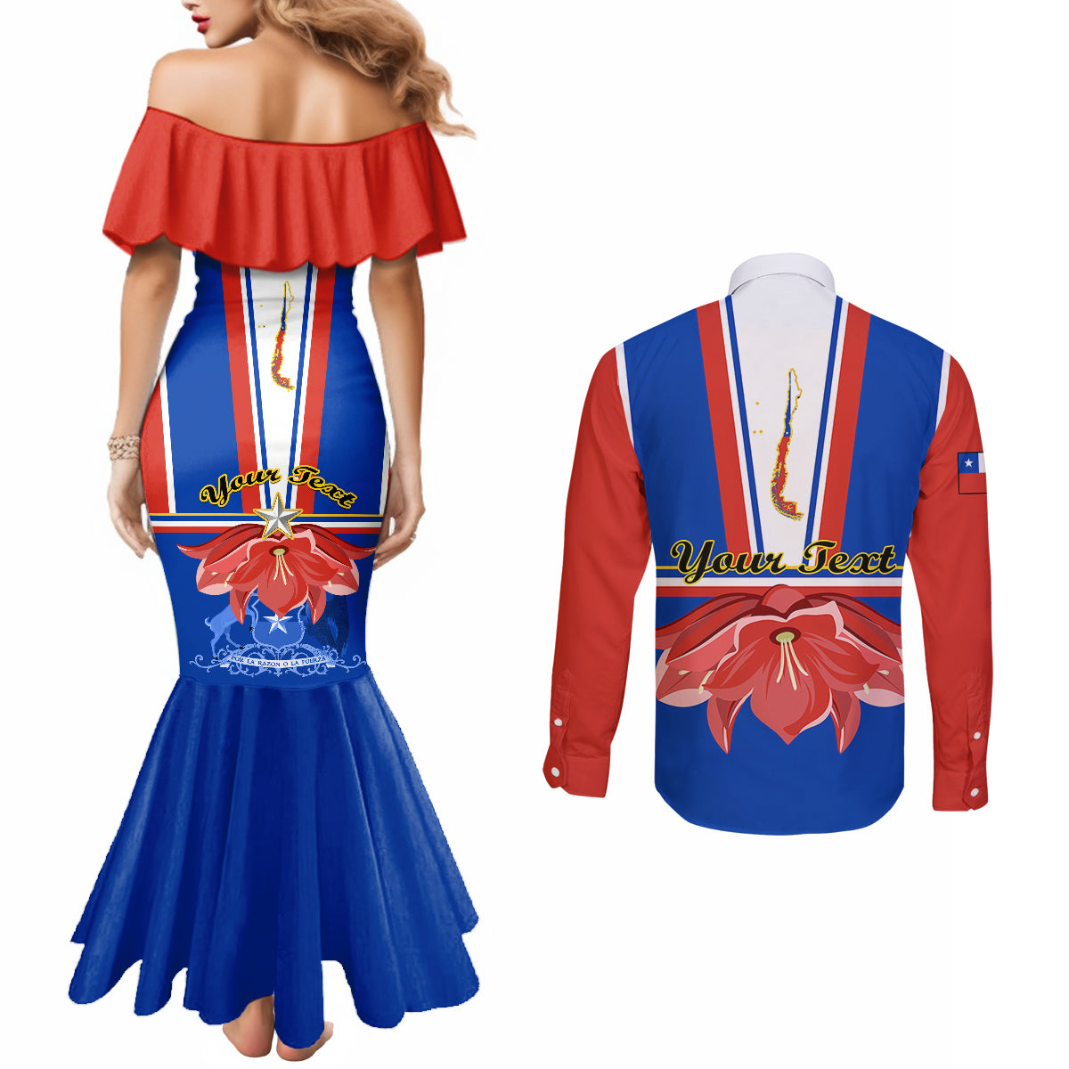 personalised-chile-independence-day-couples-matching-mermaid-dress-and-long-sleeve-button-shirts-chilean-bellflower