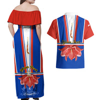 Personalised Chile Independence Day Couples Matching Off Shoulder Maxi Dress and Hawaiian Shirt Chilean Bellflower - Wonder Print Shop