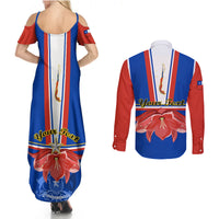 Personalised Chile Independence Day Couples Matching Summer Maxi Dress and Long Sleeve Button Shirts Chilean Bellflower - Wonder Print Shop