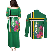 Personalized Dominica Couples Matching Puletasi and Long Sleeve Button Shirt Waitukubuli Tropical Flower - Wonder Print Shop