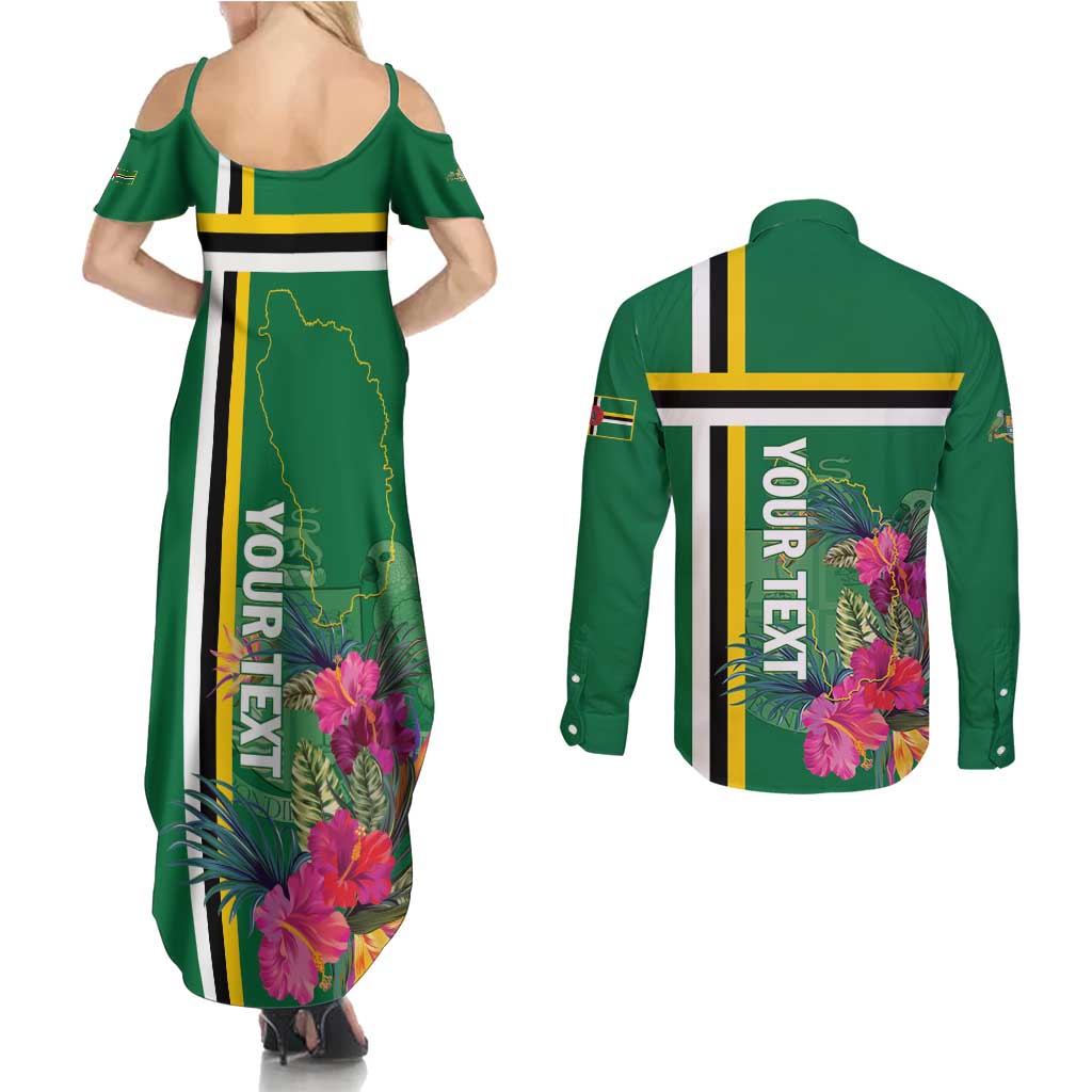 Personalized Dominica Couples Matching Summer Maxi Dress and Long Sleeve Button Shirt Waitukubuli Tropical Flower - Wonder Print Shop