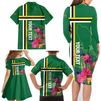 Personalized Dominica Family Matching Long Sleeve Bodycon Dress and Hawaiian Shirt Waitukubuli Tropical Flower - Wonder Print Shop