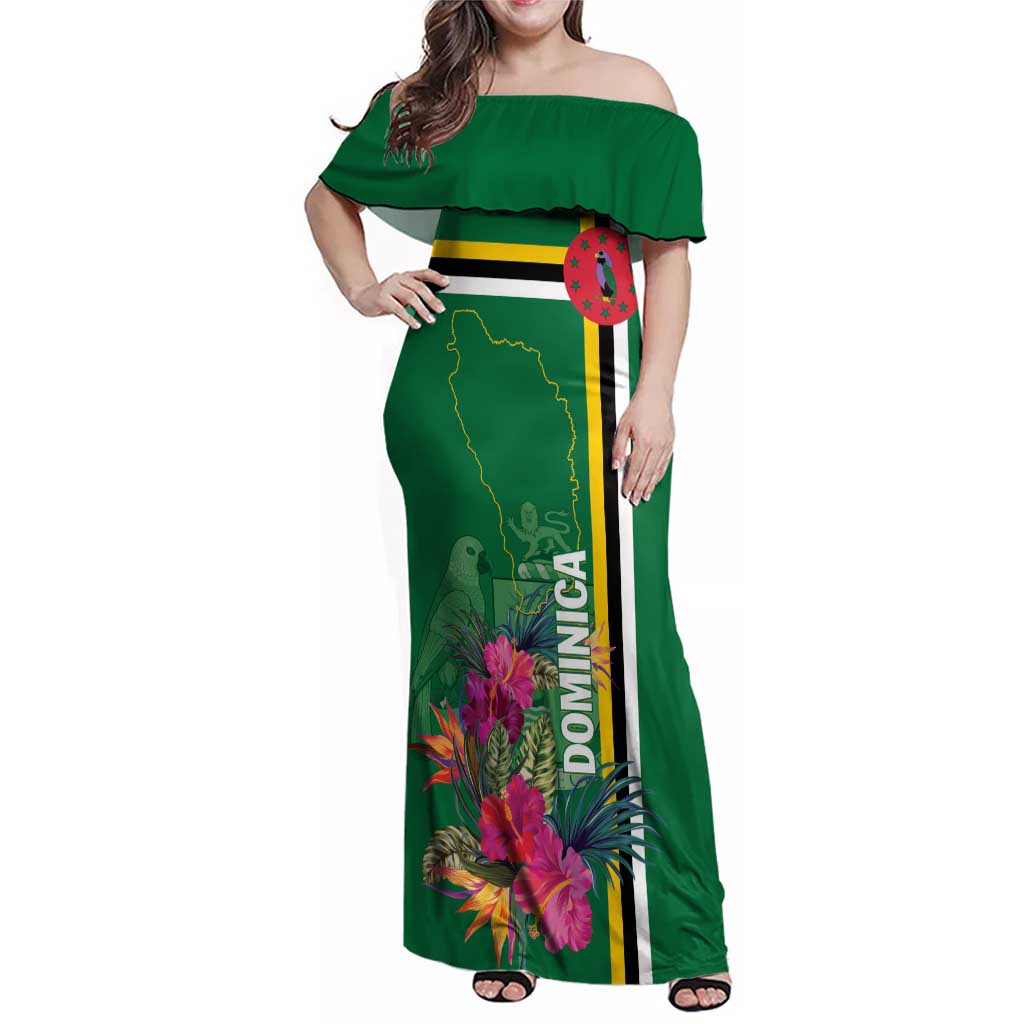 Personalized Dominica Family Matching Off Shoulder Maxi Dress and Hawaiian Shirt Waitukubuli Tropical Flower - Wonder Print Shop
