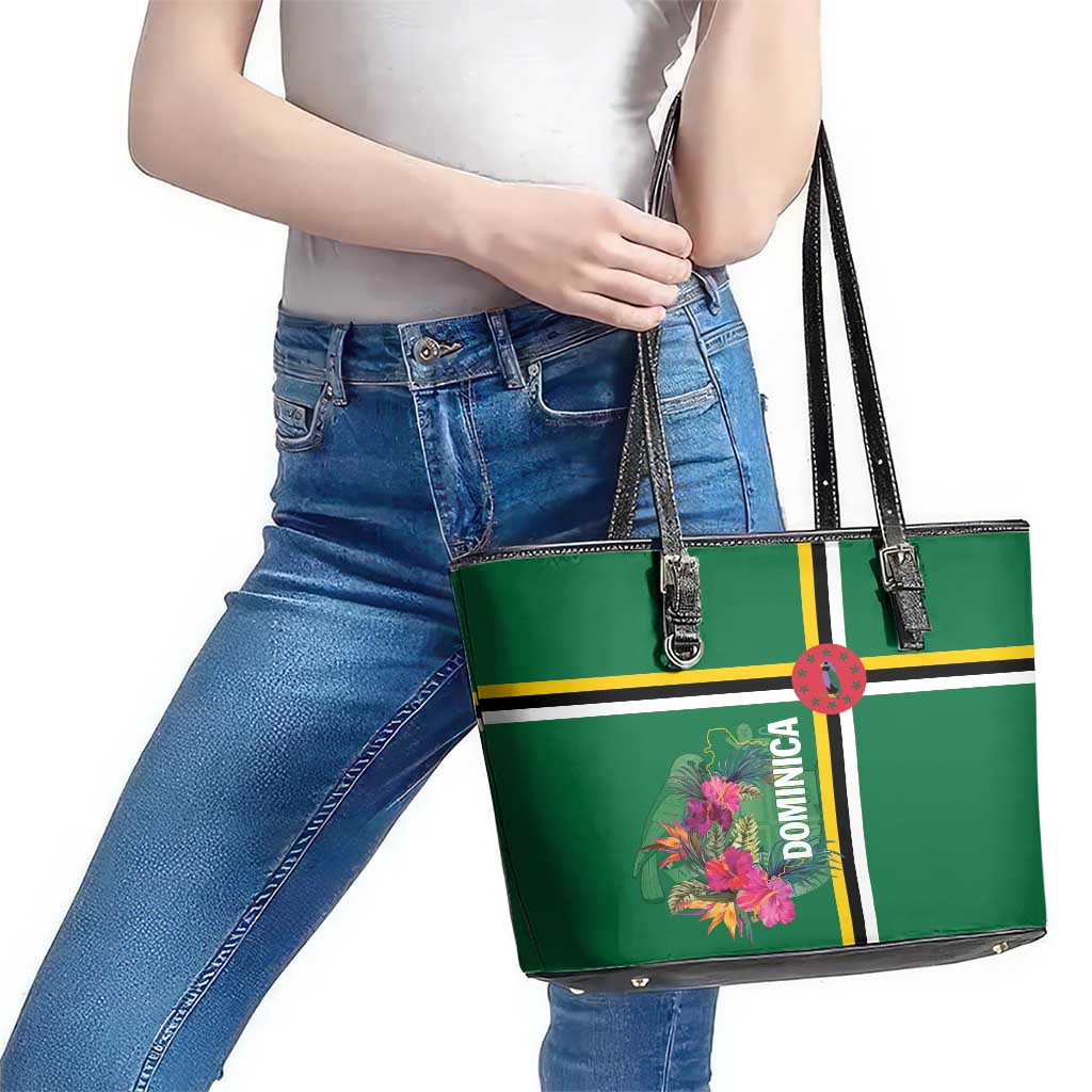 Dominica Leather Tote Bag Waitukubuli Tropical Flower - Wonder Print Shop