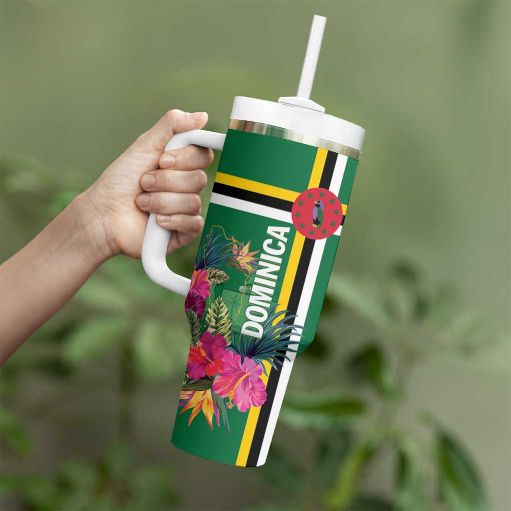 Personalized Dominica Tumbler With Handle Waitukubuli Tropical Flower - Wonder Print Shop