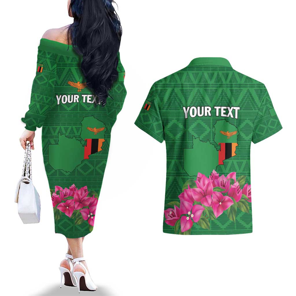 Personalized Zambia Couples Matching Off The Shoulder Long Sleeve Dress and Hawaiian Shirt Icitungu ca Zambia Bougainvillea - Wonder Print Shop