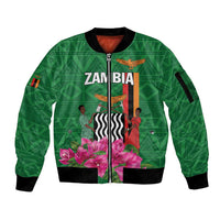 Personalized Zambia Sleeve Zip Bomber Jacket Icitungu ca Zambia Bougainvillea - Wonder Print Shop