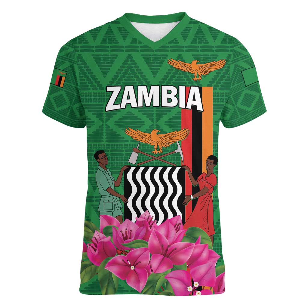 Personalized Zambia Women V-Neck T-Shirt Icitungu ca Zambia Bougainvillea - Wonder Print Shop