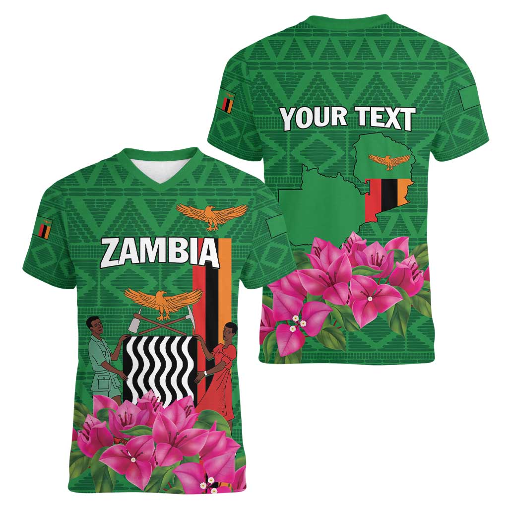 Personalized Zambia Women V-Neck T-Shirt Icitungu ca Zambia Bougainvillea - Wonder Print Shop