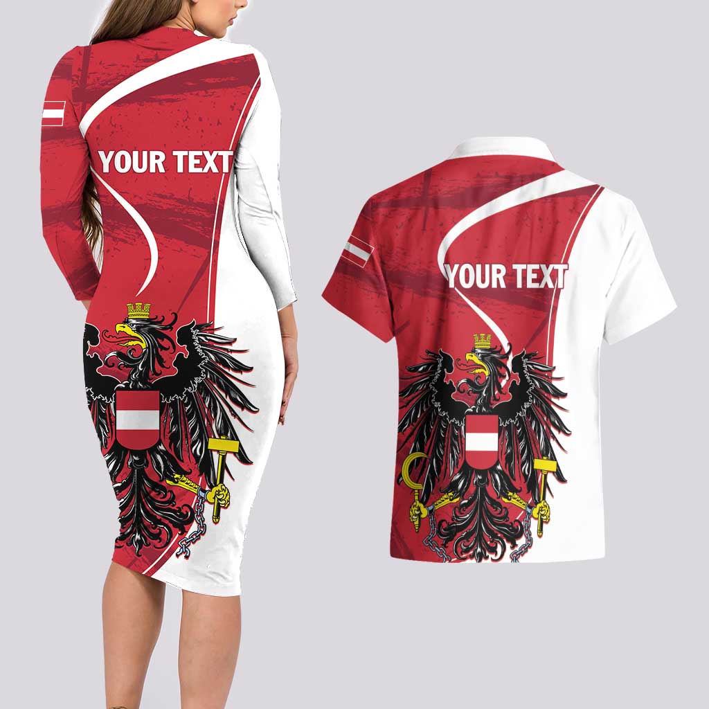 Personalized Austria National Day Couples Matching Long Sleeve Bodycon Dress and Hawaiian Shirt Republik Osterreich Black Eagle - Wonder Print Shop