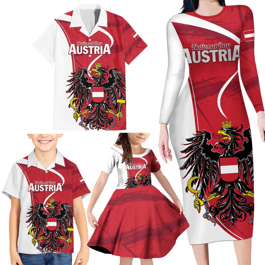 Personalized Austria National Day Family Matching Long Sleeve Bodycon Dress and Hawaiian Shirt Republik Osterreich Black Eagle - Wonder Print Shop