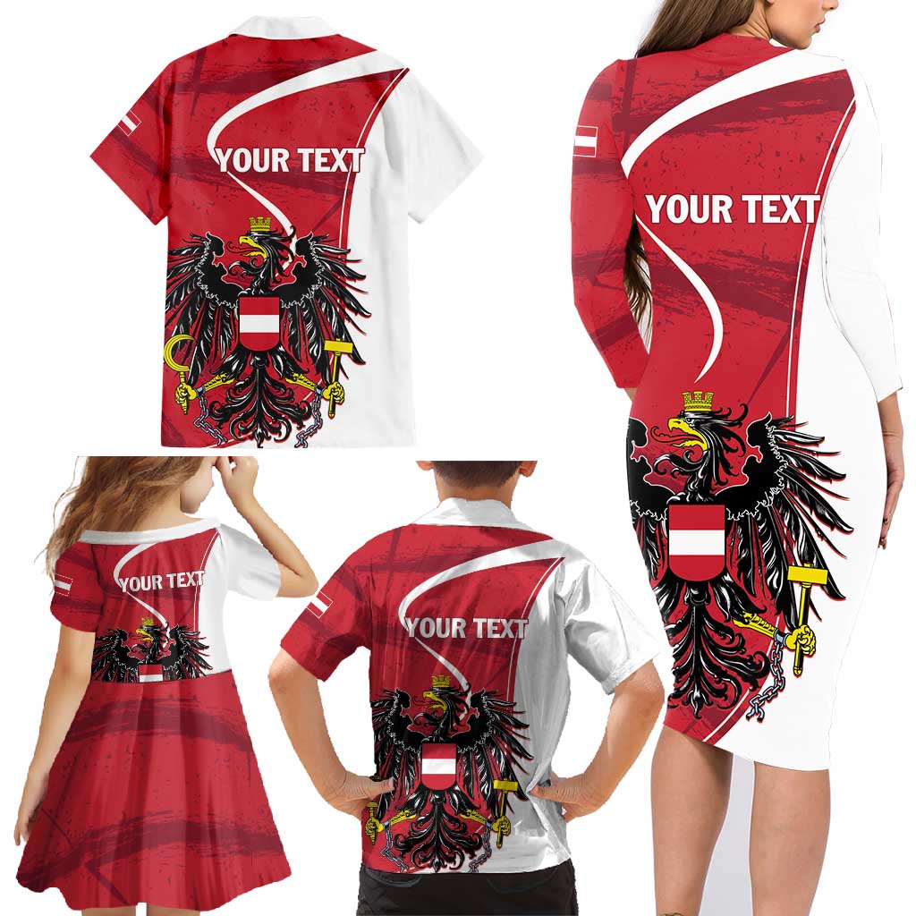 Personalized Austria National Day Family Matching Long Sleeve Bodycon Dress and Hawaiian Shirt Republik Osterreich Black Eagle - Wonder Print Shop