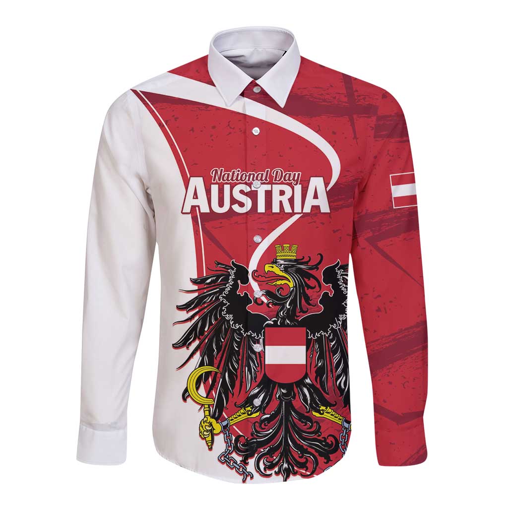 Personalized Austria National Day Long Sleeve Button Shirt Republik Osterreich Black Eagle - Wonder Print Shop