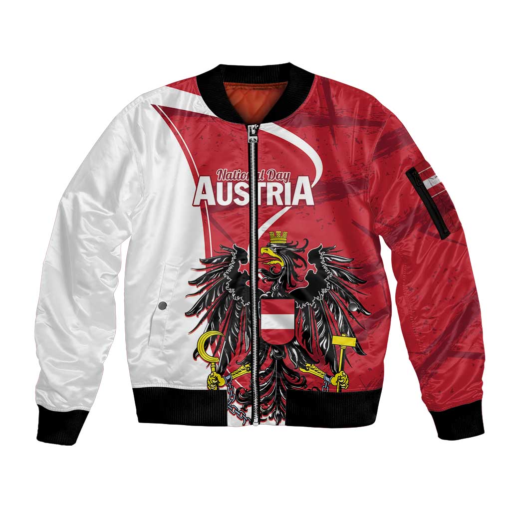 Personalized Austria National Day Sleeve Zip Bomber Jacket Republik Osterreich Black Eagle - Wonder Print Shop