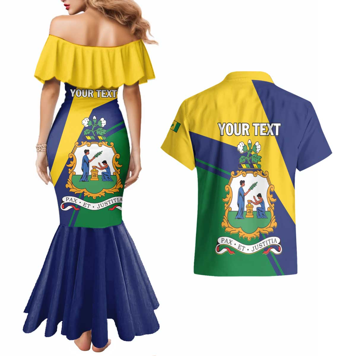 Personalized Saint Vincent and the Grenadines Couples Matching Mermaid Dress and Hawaiian Shirt Pax et Justitia Cannonball Flower - Wonder Print Shop