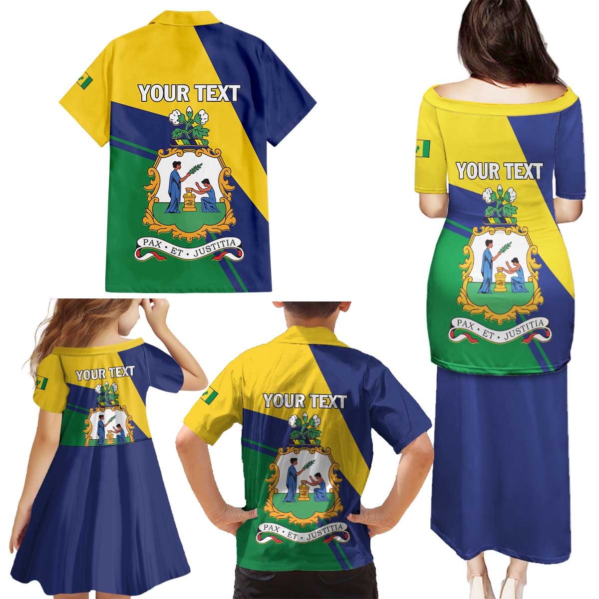Personalized Saint Vincent and the Grenadines Family Matching Puletasi and Hawaiian Shirt Pax et Justitia Cannonball Flower - Wonder Print Shop