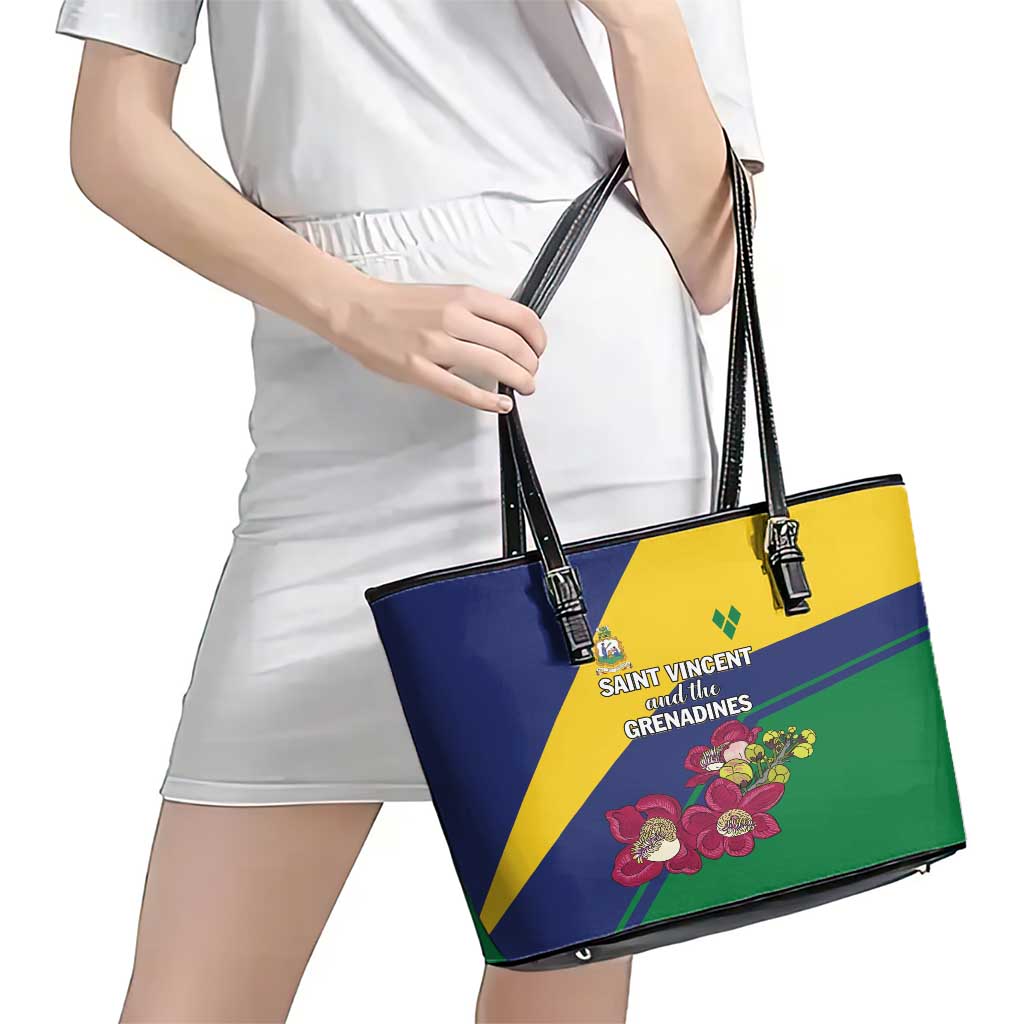 Saint Vincent and the Grenadines Leather Tote Bag Pax et Justitia Cannonball Flower - Wonder Print Shop