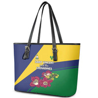 Saint Vincent and the Grenadines Leather Tote Bag Pax et Justitia Cannonball Flower - Wonder Print Shop